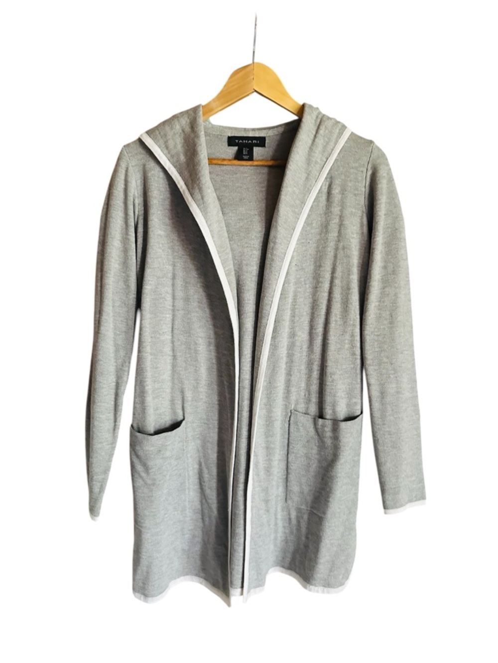 Tahari Long Cardigan-Jacket with Hood and Pockets S